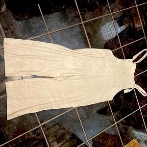 Tan linen overalls